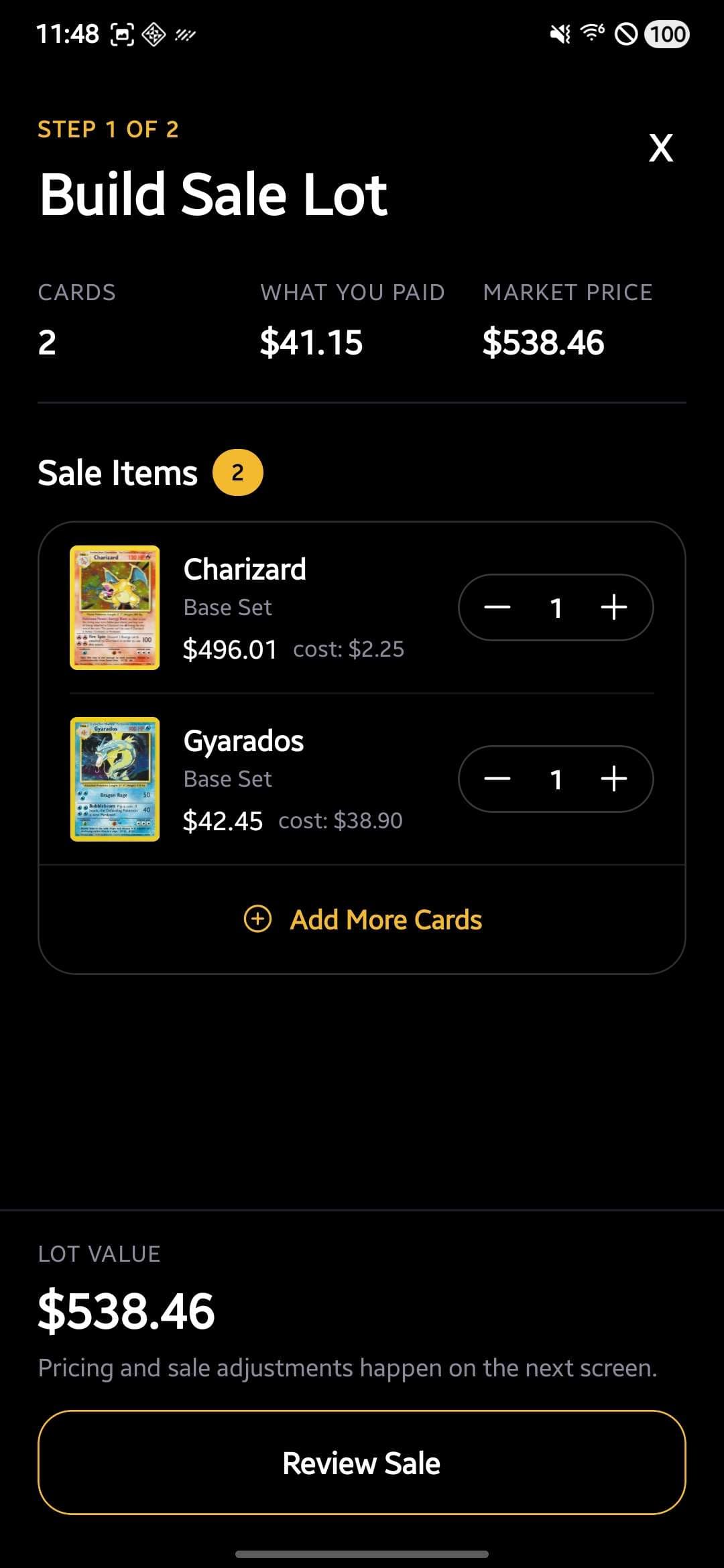 Minty sales activity screen